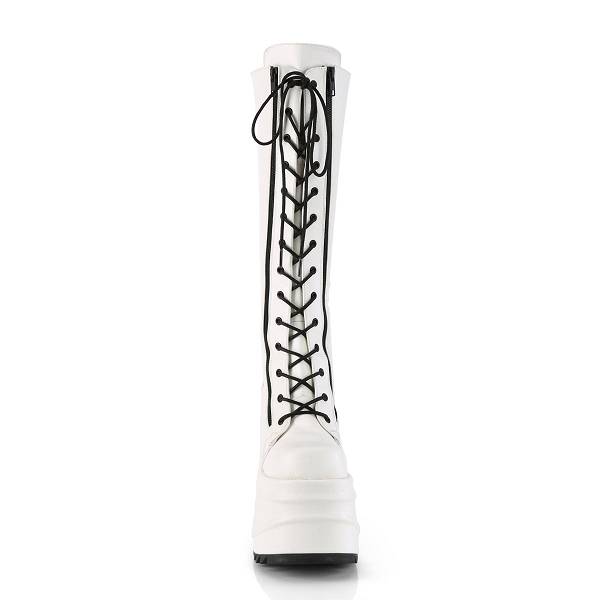 Demonia Women's Wave-200 Knee High Platform Boots - White Vegan Leather D3964-75US Clearance